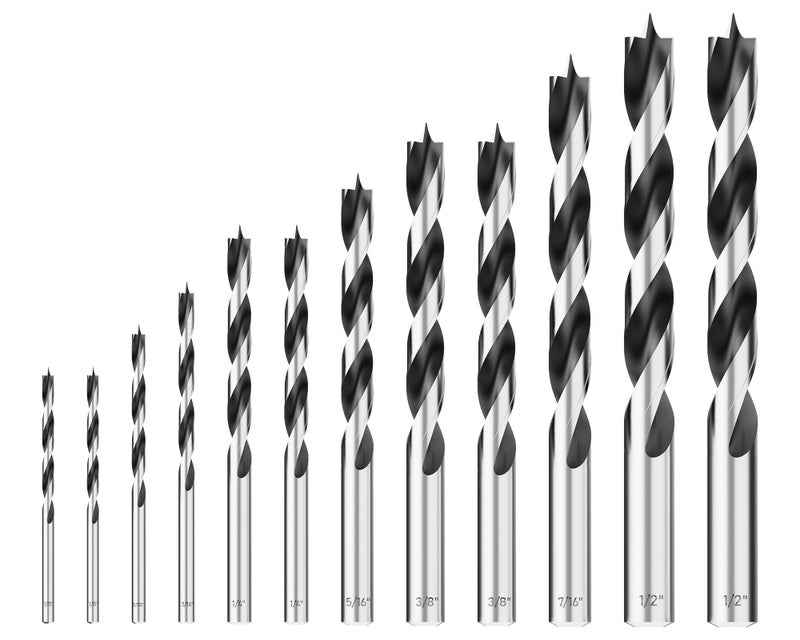 MACXCOIP Brad Point Wood Drill Bit Set, 12Pcs Drill Bit Set with Double Flutes Design for Carpenter Woodworking and All Types of Wood (1/8"" - 1/2"") - Image 1
